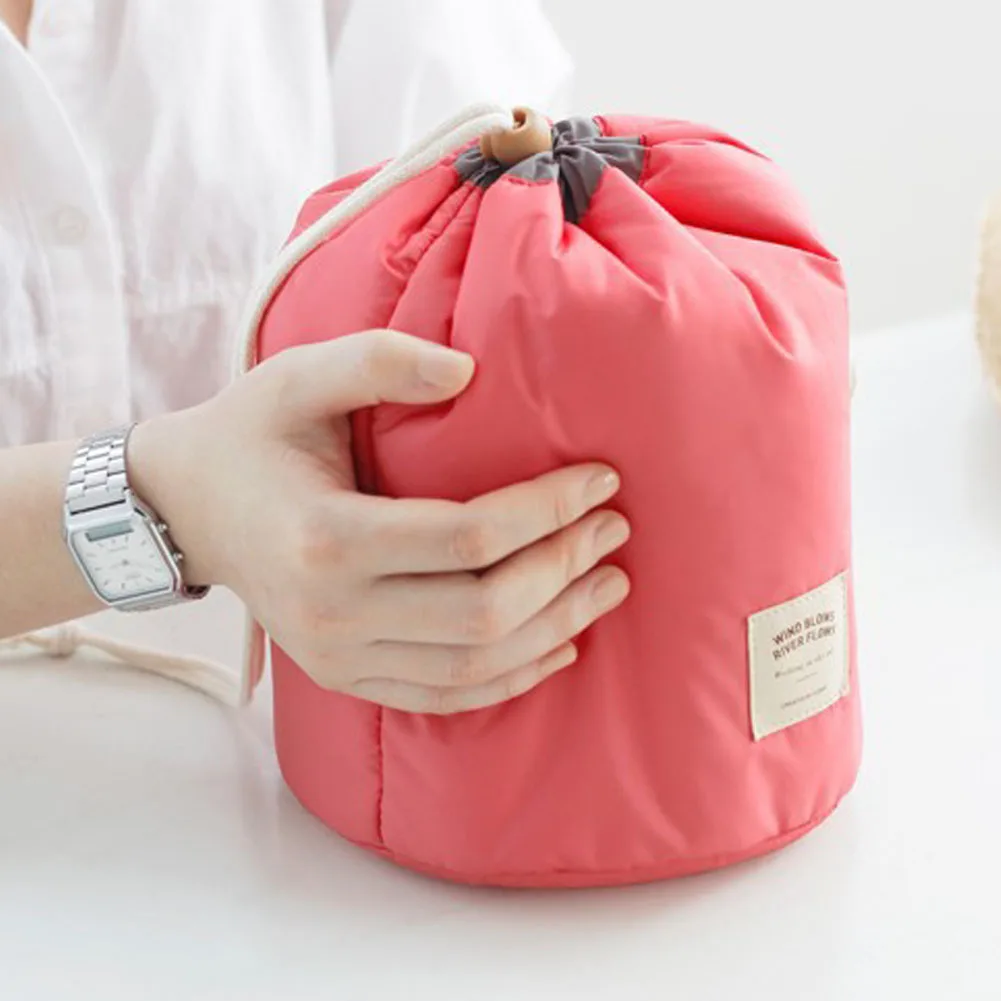 Баррель формы путешествия косметичка нейлон высокой емкости шнурок элегантный