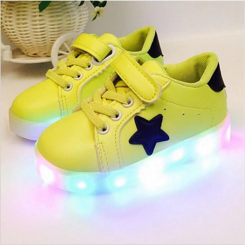 Children Shoes With Light Chaussure Led Enfant Spring Autumn New Stars Girls Sports Breathable Boys Sneakers | Детская одежда и