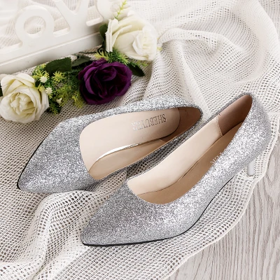 Silver 6 cm Г., новые модные осенние туфли на высоком каблуке с блестками в Корейском стиле, свадебные туфли с острым закрытым носком для торжеств - Цвет: Silver 6 cm