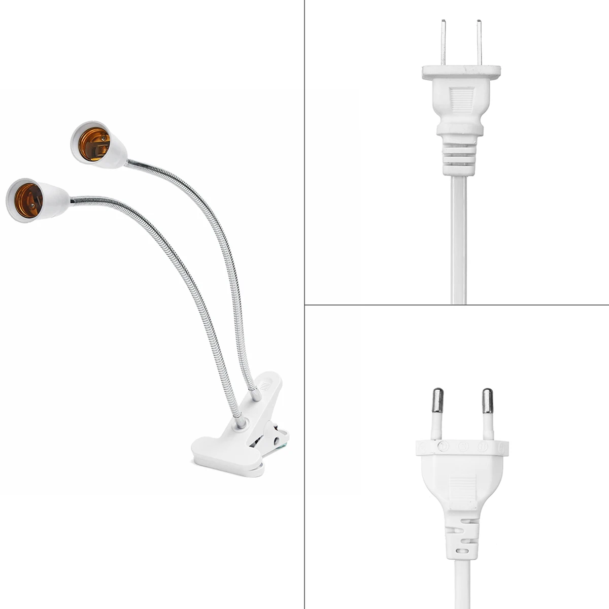 360 Degrees Flexible Light Holder Double Heads Clip With Switch Extension Bulb Lamp Holder Socket for LED Grow Light  E27 30CM