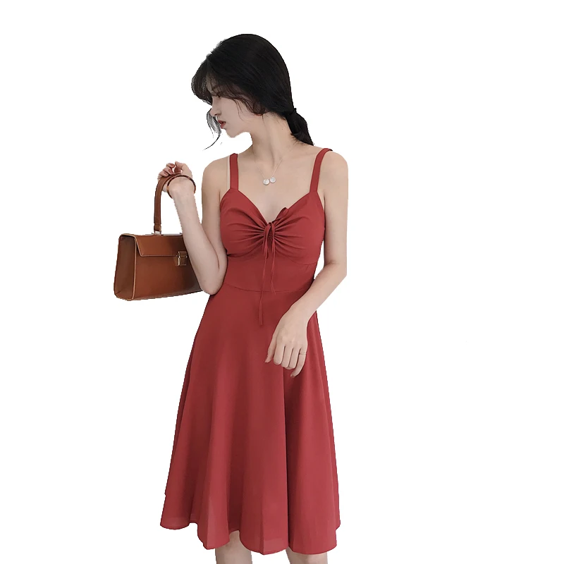 2018 Бесплатная доставка Весна ретро тонкий сексуальный Слинг платье розовый