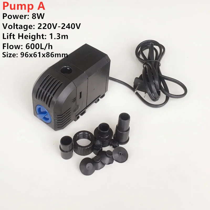 Pump A Новая головка распылителя набор 8 Вт 20 Вт Многофункциональный погружной водяной насос с латунными фонтанные насадки - Цвет: Pump A