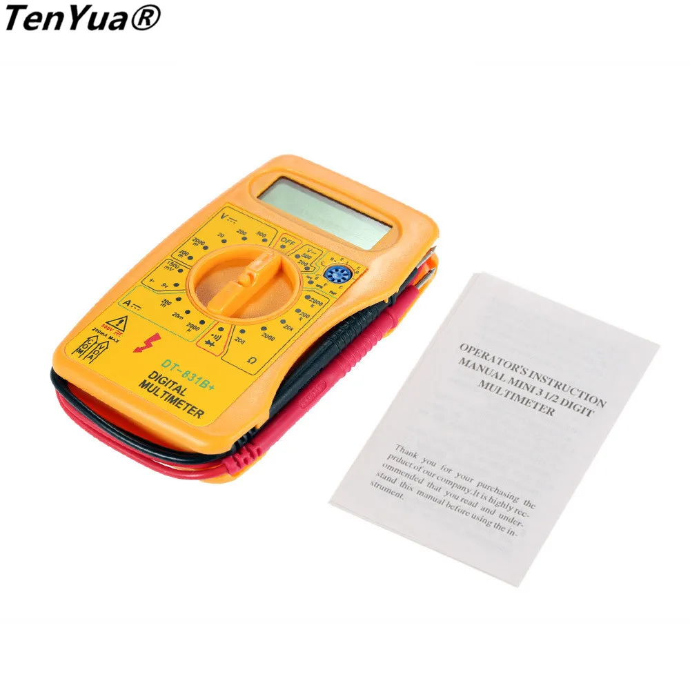 

TenYua Digital Mini Multimeter DMM Voltmeter Ammeter Ohmmeter Current Resistance Diode Transistor hFE Tester DT-831B+