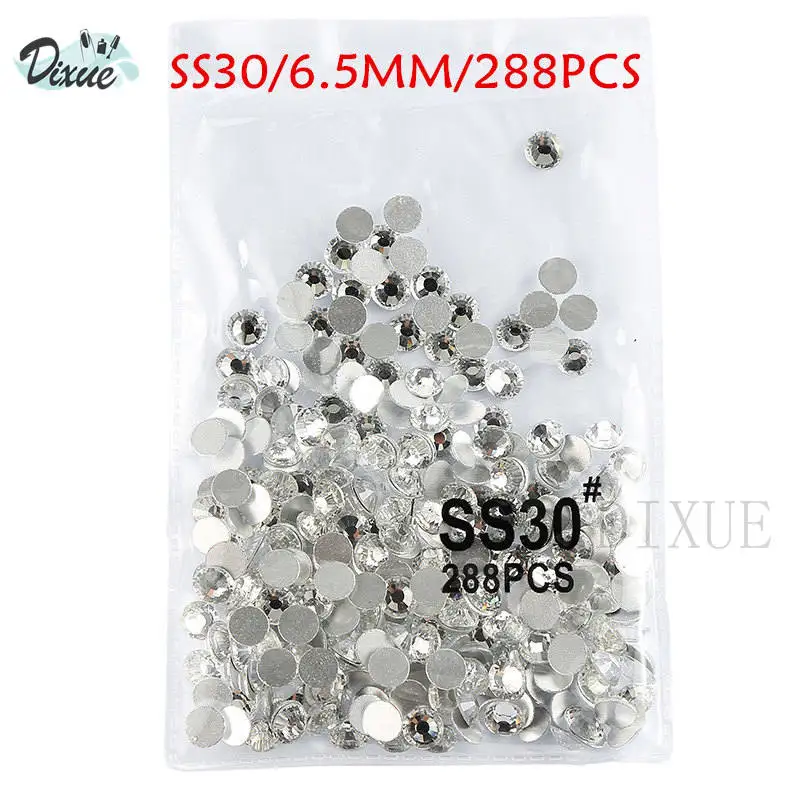 Crystal SS30 288pcs Высокий светильник AAA стразы Кристальные AB прозрачные SS3-SS40(1,3 мм-8,4 мм) без горячей фиксации плоские с оборота Стразы для ногтей 3D дизайн ногтей gems045 - Цвет: Crystal SS30 288pcs