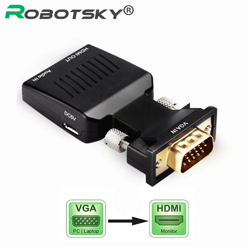 VGA штекер HDMI Женский адаптер с 3,5 мм аудио выход 1080P HDTV AV конвертер кабель для ПК ноутбук Проектор Монитор