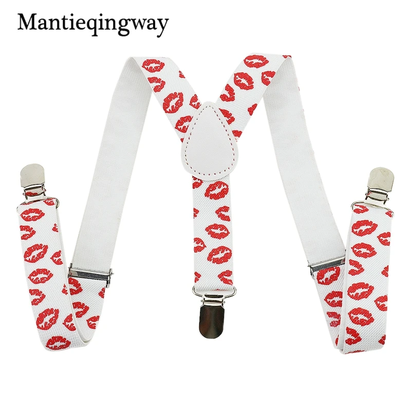 Mantieqingway милые красные губы подтяжки галлусы для детей белые регулируемые Y сзади