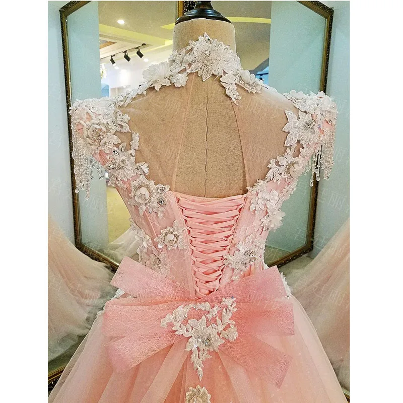 2017 розовые платья с жемчужинами и аппликацией трапециевидной формы для