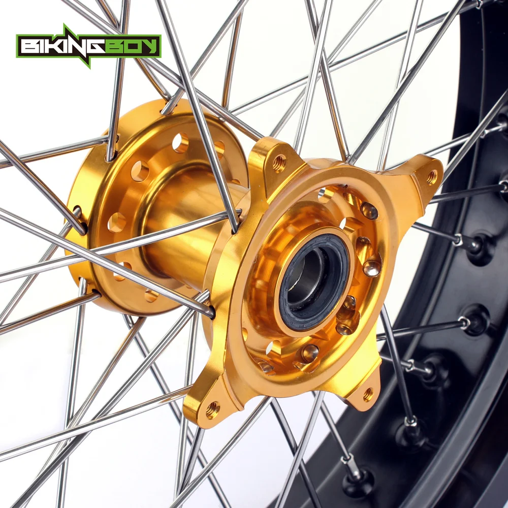 BIKINGBOY 17 &quotSupermoto полный комплект переднее заднее колесо обод Золотая ступица для