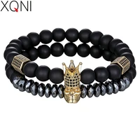 xqni new skeleton crown combination accessories hand jewelry 17 20cm adjustable fashion beads bracelet for men women bracelets
