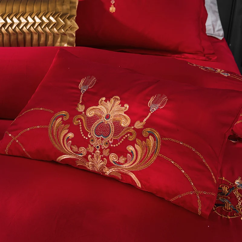 Набор свадебных постельных принадлежностей из 6 предметов 100% хлопка с вышивкой |