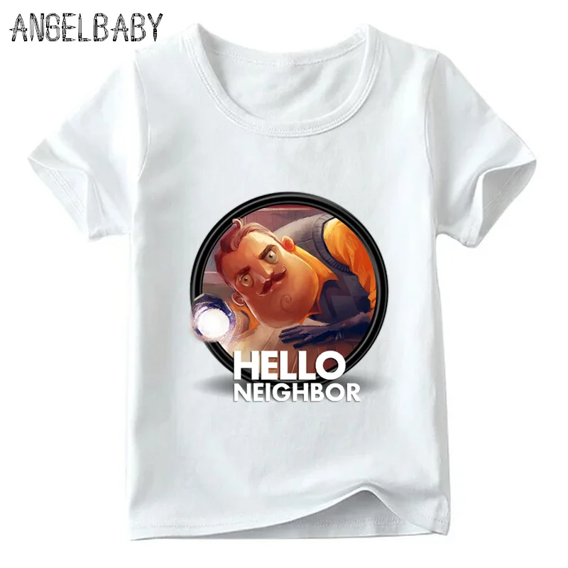 2019 Детская футболка с рисунком из мультфильма Hello Neighbor Game летняя коротким рукавом