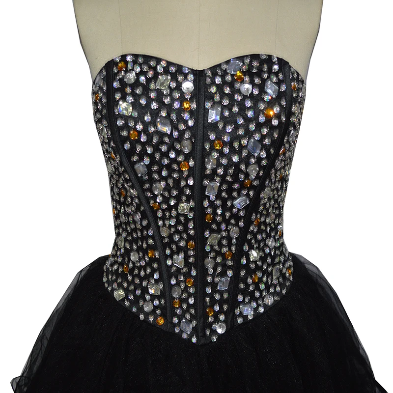 Real Photo A-line Sweetheart Tulle Black Beaded Lace Up Elegant Cocktail Party Mini Homecoming Gown Dresses | Свадьбы и торжества