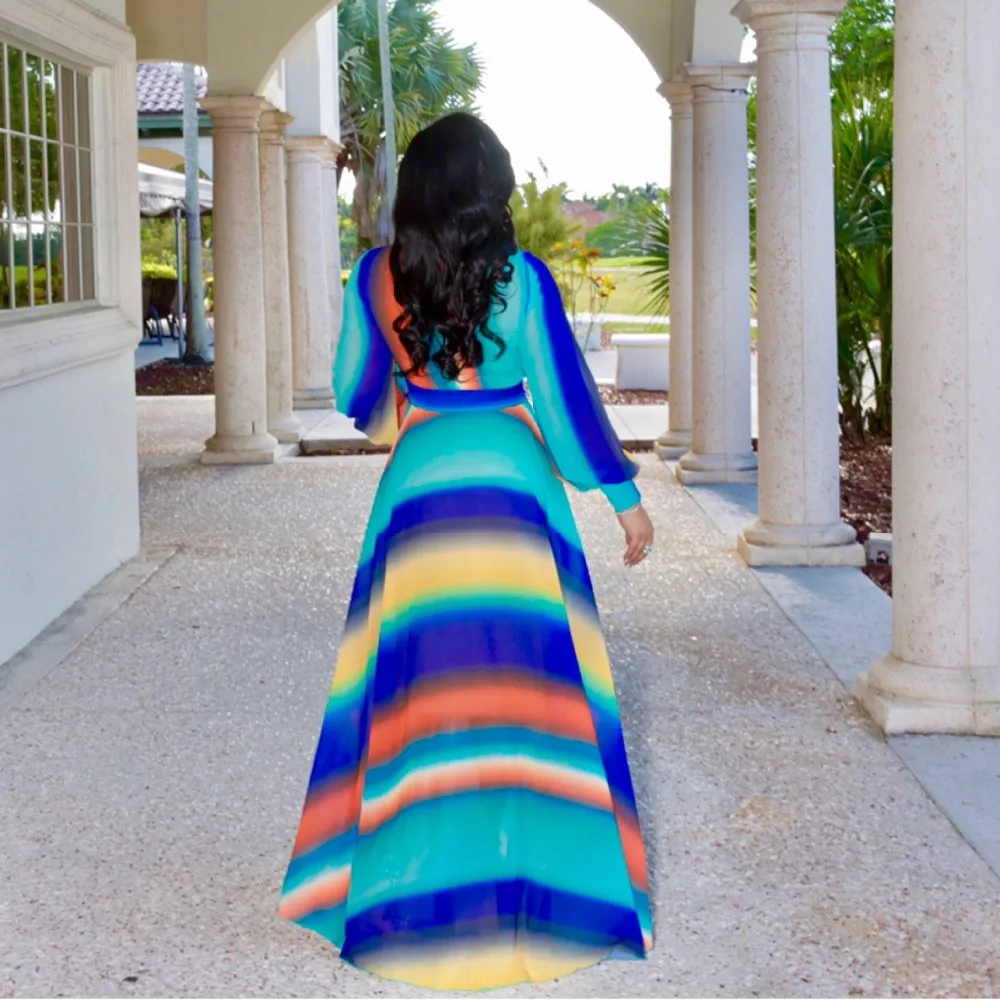 S ~ XXL новый стиль африканская женская одежда Дашики Модное шифоновое платье с v