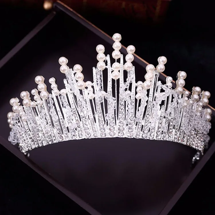 Silver Роскошная многослойная серебро, золото, хрусталь, жемчуг, свадебная корона-тиара, свадебные аксессуары для волос, стразы в стиле барокко, диадема, маскарадная Корона - Окраска металла: Silver