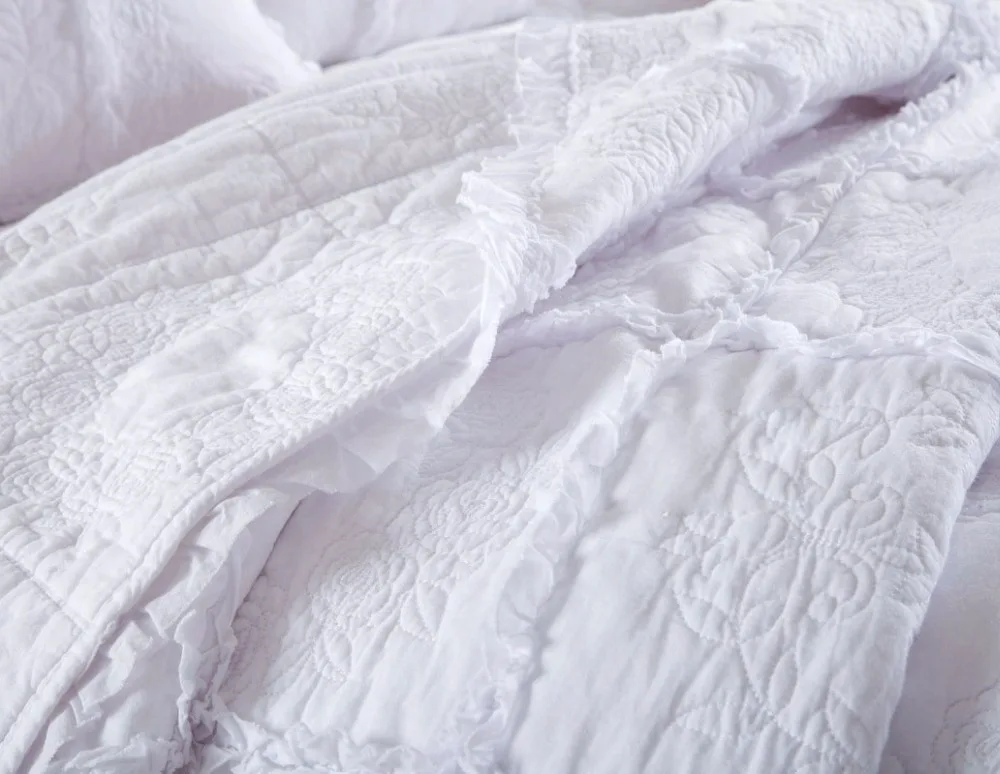 Белое покрывало на кровать комплект из 3 предметов Хлопковое одеяло с вышивкой