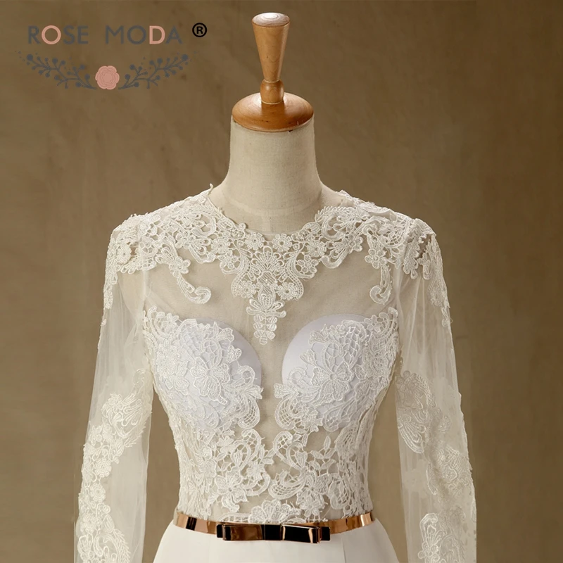 Rose Moda Lace Mermaid Wedding Dress 2019 Long Sleeves Backless Dresses Boho with Gold Belt Real Photos | Свадьбы и торжества