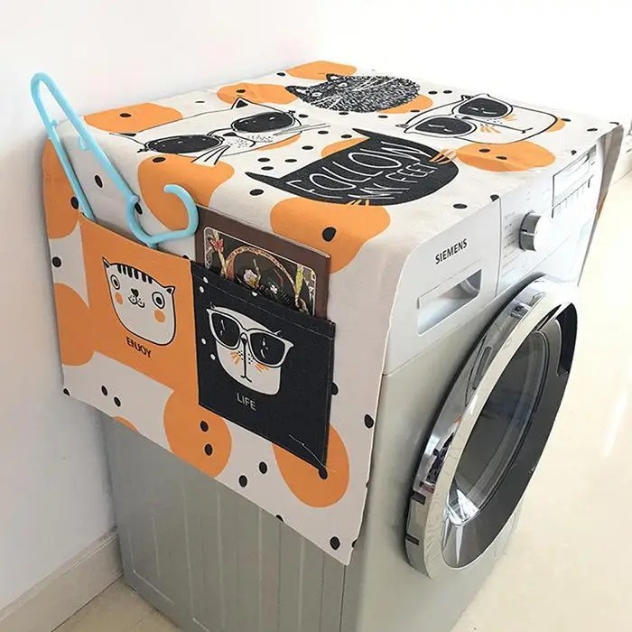 Чехол для стиральной машины с рисунком животных из мультфильма, защита от пыли, квадратная многоцветная крышка