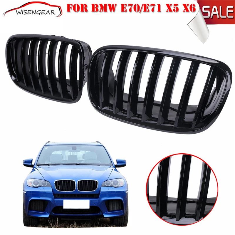 Wisengear 1 пара черный глянец передней почек гриль решетки для BMW E70 E71 X5 X6 2008 2009 2010 2012