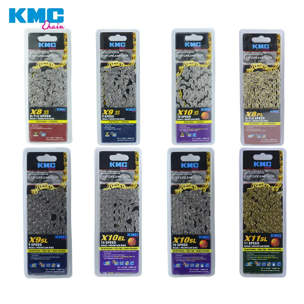 Велосипедная цепь KMC X8 X9 X9sl X10 X10sl X11SL Z99 9S 10S 11 S Gold для MTB/дорожного велосипеда fo