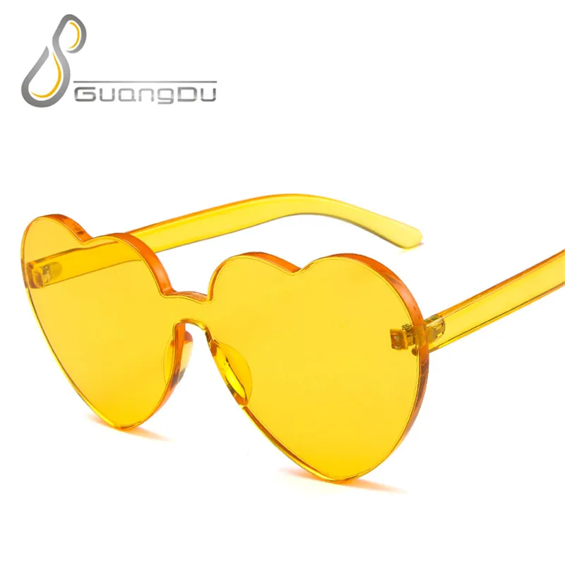 rimless heart sunglasses women 2021 trending products ladies clear red yellow frameless glasses retro oculos de sol feminino | Аксессуары