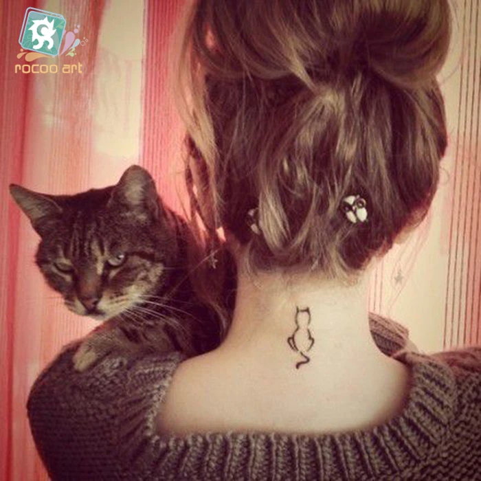20 различных черных милых татуировок с котом, водостойкие татуировки для переноса воды, сделай сам, татуировки, наклейки на тело, руки, ноги для девочек