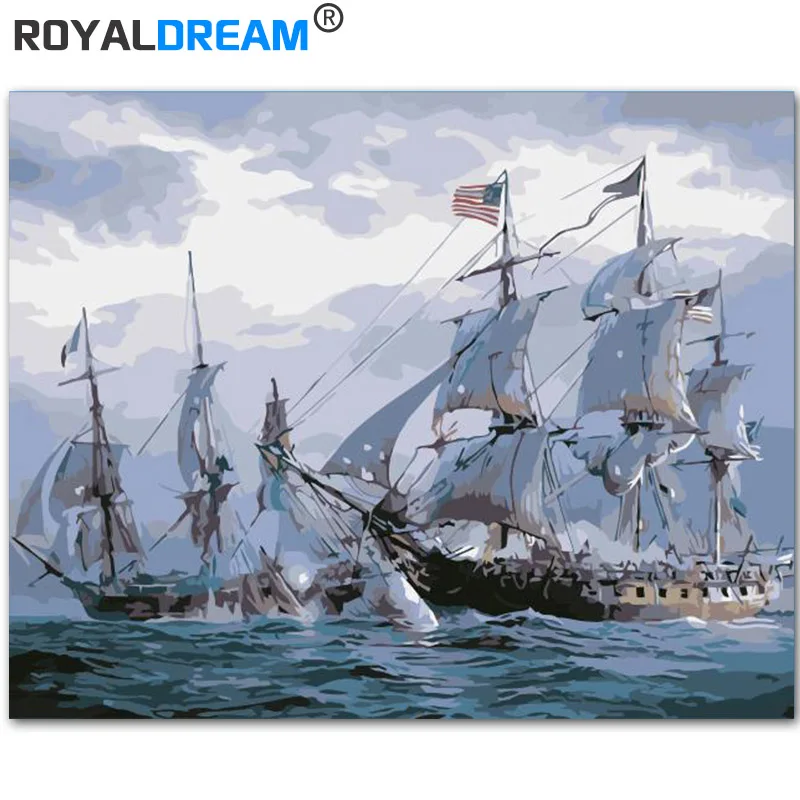 

ROYALDREAM Two ships collided Landscape DIY Painting By Numbers Kit Paint On Canvas Painting Calligraphy For Living Room