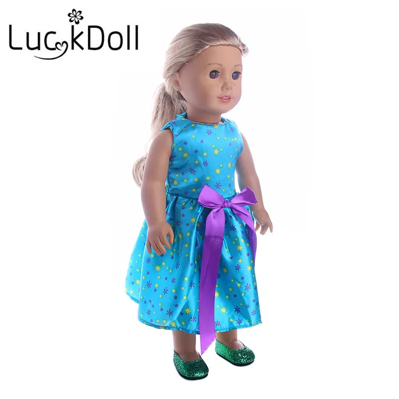 LUCKDOLL синее фиолетовое платье с бантом размер 18 дюймов американский 43 см Детская