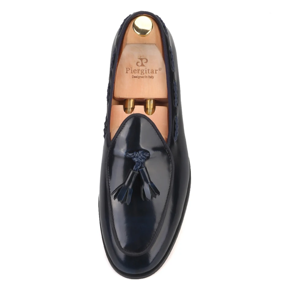 Piergitar 2021 Two Colors Handcrafted Men's Loafer ITALY Designs Calfskin Belgian Loafers With Matching Tassels Plus Size | Обувь
