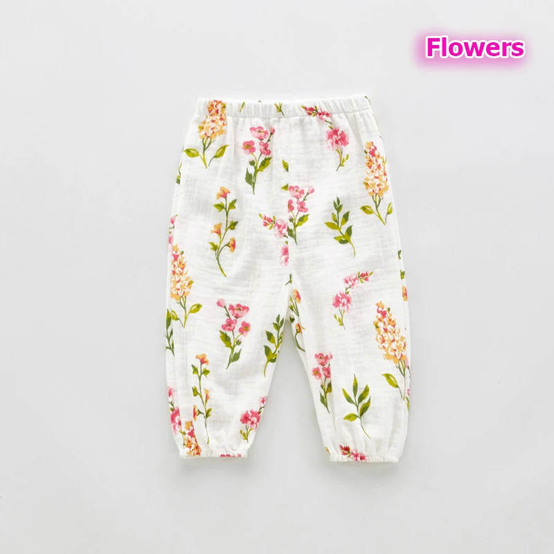 Flowers pant Детские комбинезоны для новорожденных, штанишки для малышей противомоскитная хлопковая газовая Одежда для новорожденных девочек летние комбинезоны-кимоно с поясом - Цвет: Flowers pant