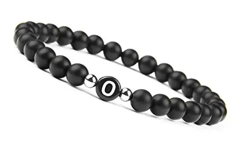 Letter O bracelet Браслет из бисера с натуральными камнями для мужчин и женщин, A-Z браслет с 26 буквами, 6 мм, матовый черный оникс, браслеты ручной работы, модное ювелирное изделие - Окраска металла: Letter O bracelet