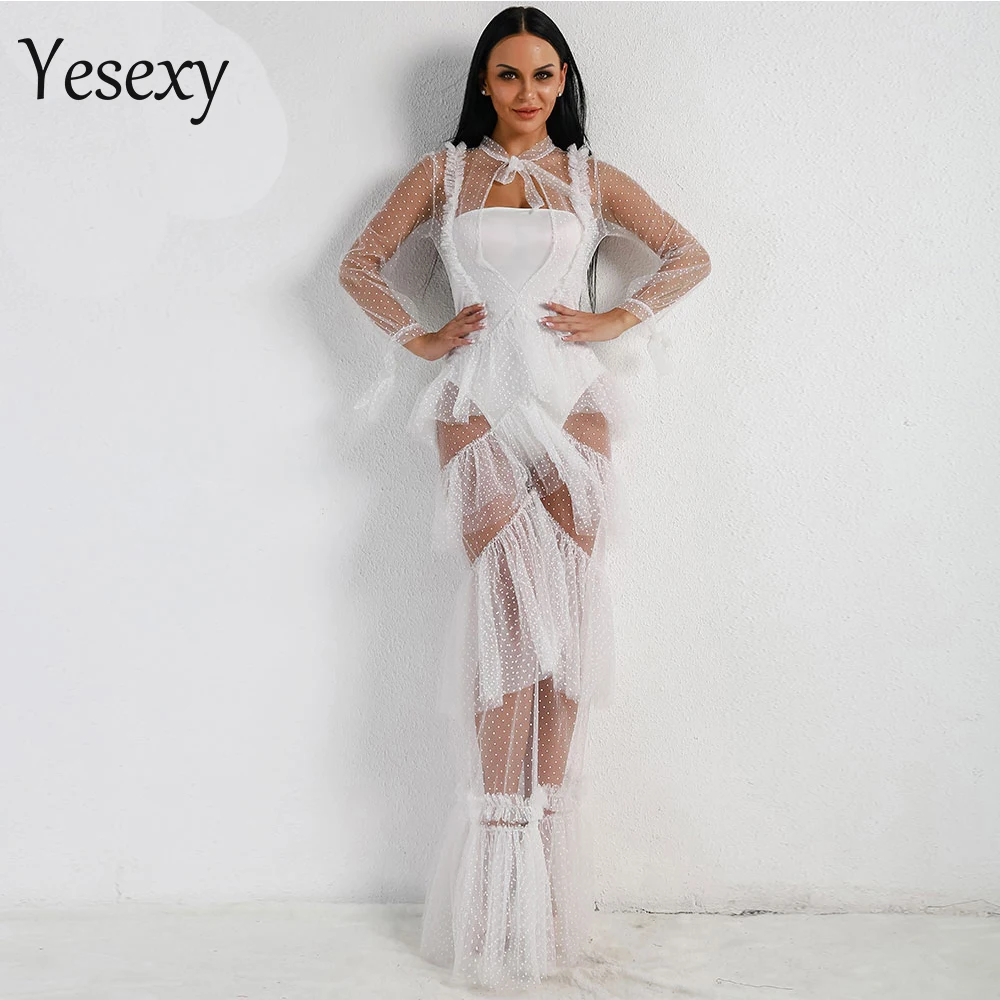 Yesexy 2021 с О образным вырезом длинным рукавом Прозрачная Сексуальное Платье