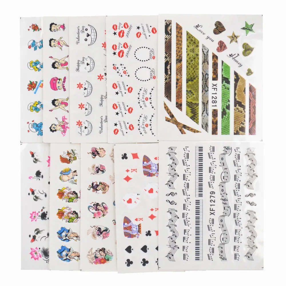

50 Sheets/Lot Mixed Styles Nails Art Water Transfer Printing Stickers Flower Cat Cartoon Designs Decals For Nails Salon