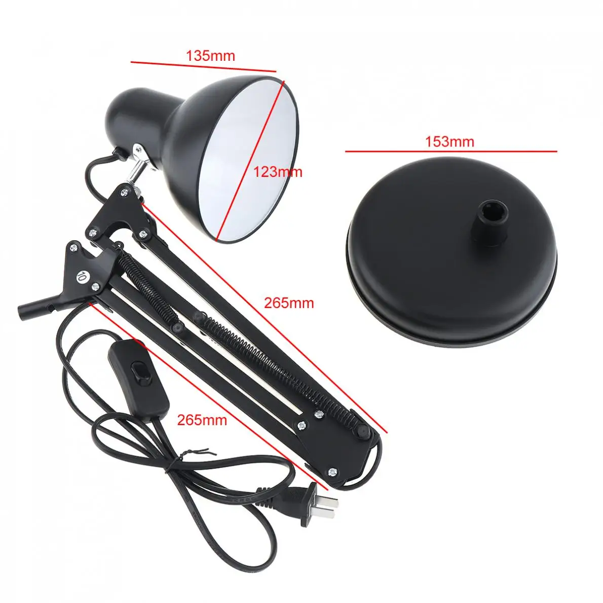 Черный Гибкий поворотный кронштейн зажим Настольная лампа с основанием и ключом