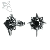 cross star earrings punk style earrings crystal black ear pin 316l stainless steel jewelry piercing earrings for women brincos