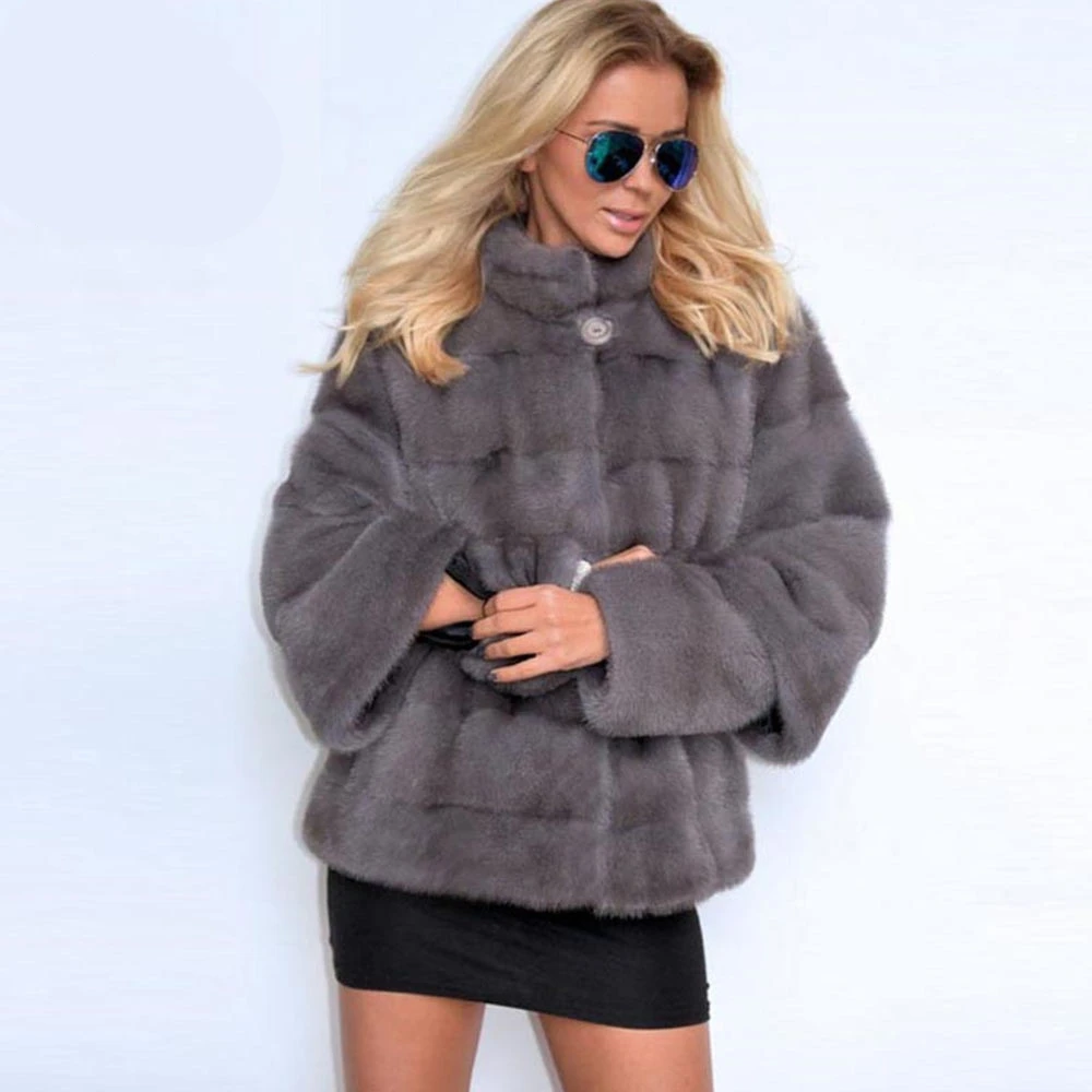 TOPFUR 2021 Winter Real Mink Fur Coat Women Natural Real Mink Fur Short Coats Thick Warm Full Sleeves Coats Mandarin Collar Grey