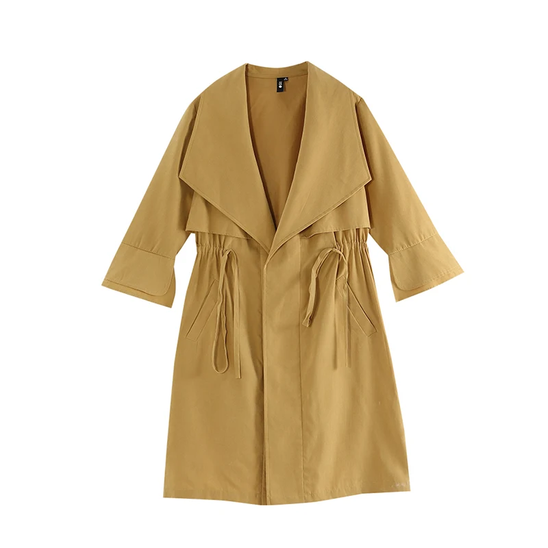 

Toyouth Women Spring Jacket Casual Long Coat Loose Solid Color Three Quarter Sleeve New Arrival Female Jackets