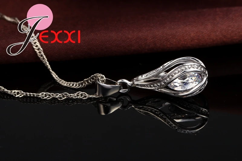 Комплект из колье и серёг серебра 925 пробы|crystal jewelry set|925 sterling silverdrop set |
