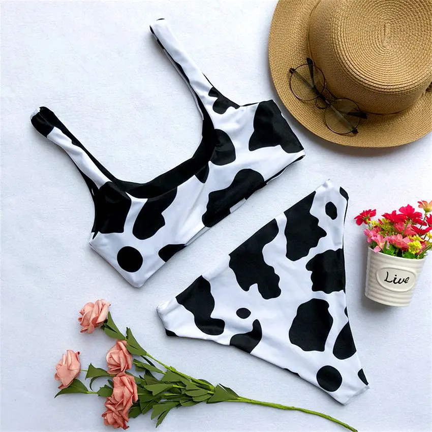Phaixoneible New Swimwear Push Up Swimsuit Women Bathing Suit Cow Printing Beachwear Female Halter | Женская одежда