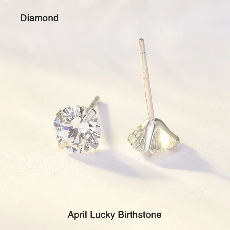 Apr. Diamond TTVOVO 925 пробы серебряные серьги-гвоздики месяц счастливый камень по месяцу рождения AAA кубический цирконий канал серьги для женщин мужчин свадебные ювелирные изделия - Окраска металла: Apr. Diamond