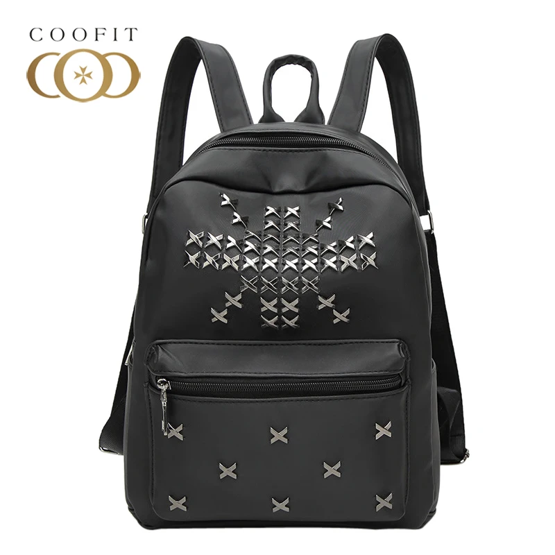 Coofit стильный рюкзак с заклепками в стиле панк Женская оксфордская школьная сумка