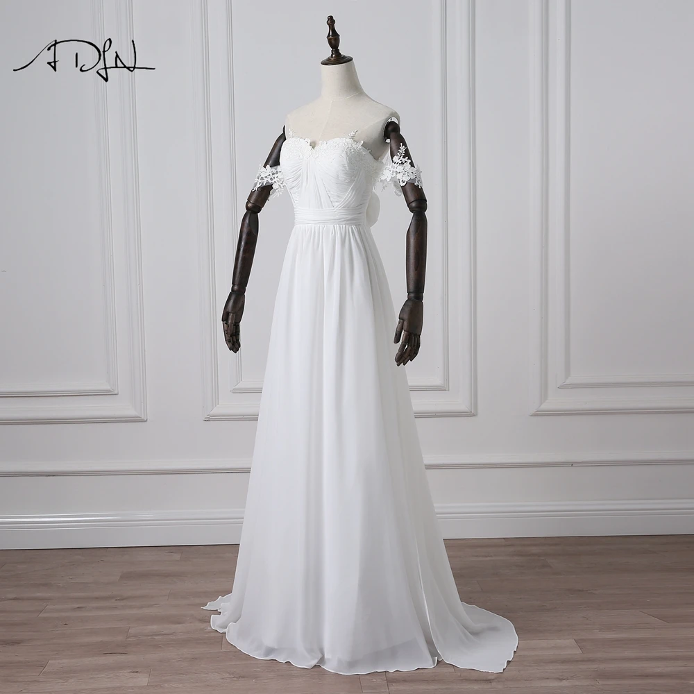 Женское платье с открытыми плечами ADLN белое/цвета слоновой кости шифоновое