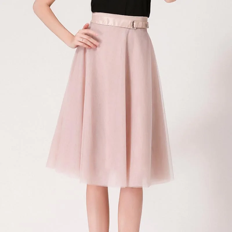 2017 Лето новый Европейский стиль юбка колено legth высокая талия-Line два слоя сетки