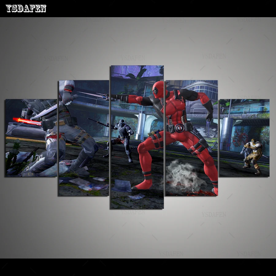 Drop Shipping HD 5 panel Canvas Art DP Activison Announce Deadpool Painting Home decor Poster Picture For Living Room VH-615 | Дом и сад