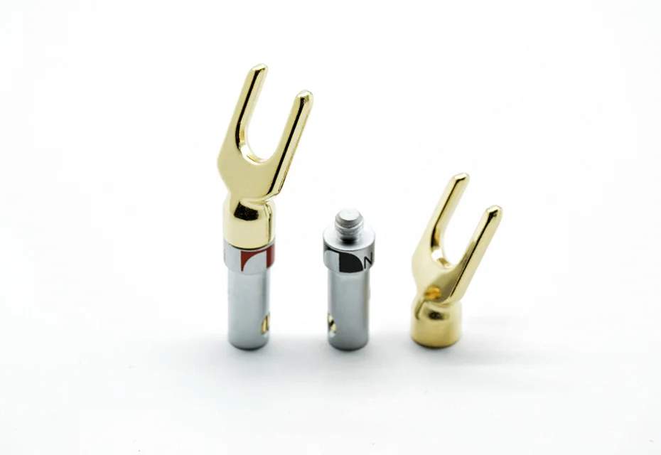 2pcs red+black Nakamichi Brass Gold plated and Silver Plated Y Spade Speaker Plugs Audio Screw Fork Connector Adapter