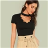 SHEIN элегантная Однотонная футболка с вырезом и v-образным вырезом, короткий рукав, летняя женская Повседневная футболка