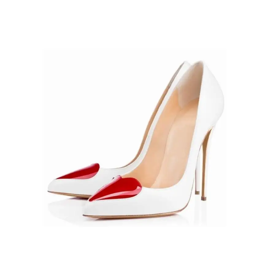 

Concise Style Women Patent Leather Red Heart Pointed Toe Shallow Pumps Office Lady Slip On High Thin Heel Dress Shoes Free Ship