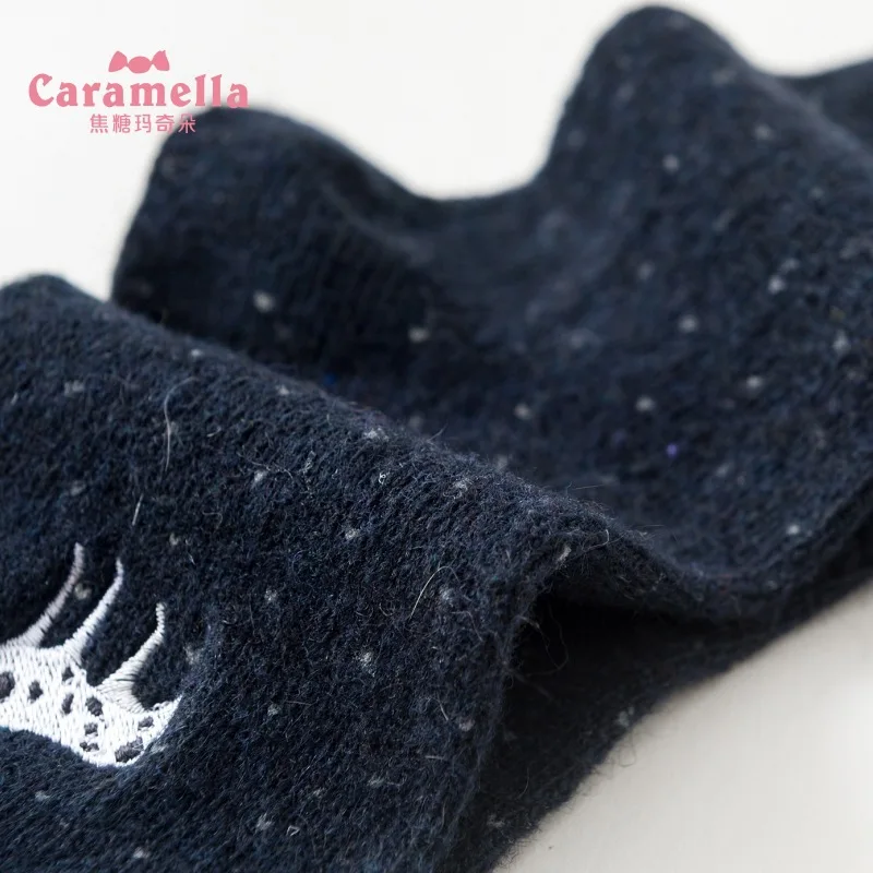 4 пар/лот, мужские носки Caramella для зимы, носки с вышивкой в виде собаки, теплые однотонные носки до середины икры