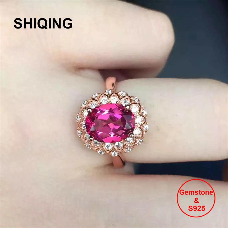 Серебряные кольца SHIQING с натуральными драгоценными камнями 100% розового цвета