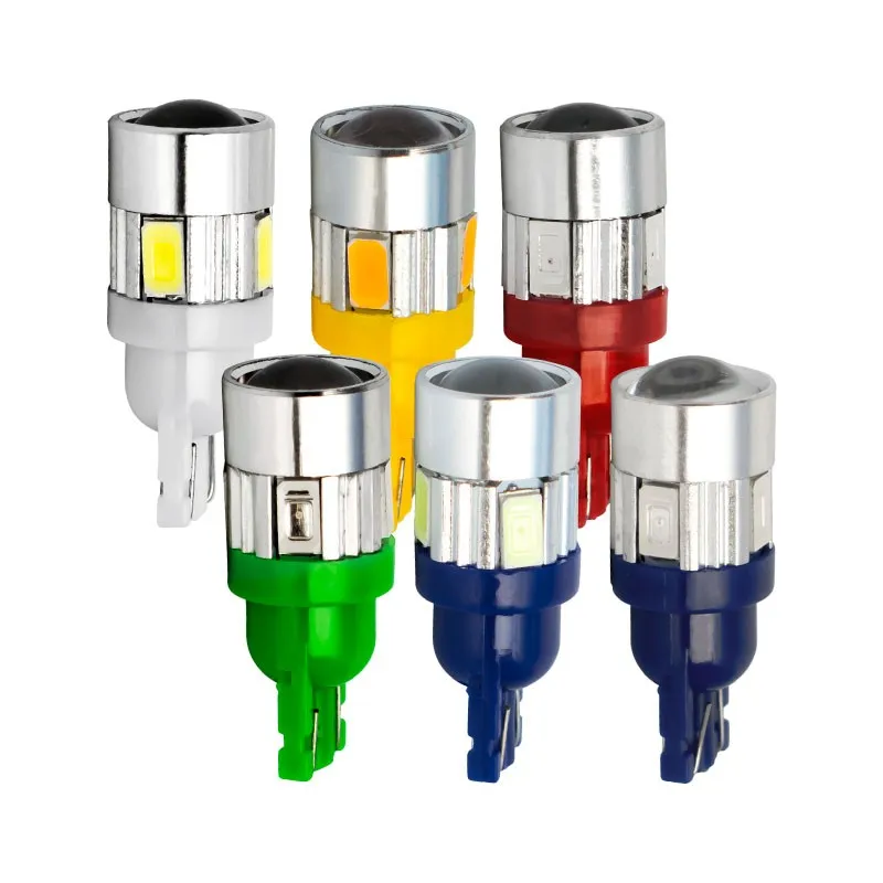 100 шт. T10 6 SMD 5630 5730 светодиодный прожектор с линзой для автомобиля Автомобильные стояночные огни W5W 194 6SMD 6 светодиодный Клин лампочки авто чтения Купол лампы 12 V 100X
