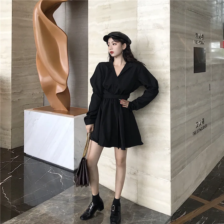 Платье с открытой спинкой женское модное корейское черное платье длинным